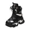 Fashion Women Warm Plush Ankle Boots 2025 New Winter High Top Chunky Leather Sneakers 8CM Heels Lace-up Motorcycle Platform Snow Botas