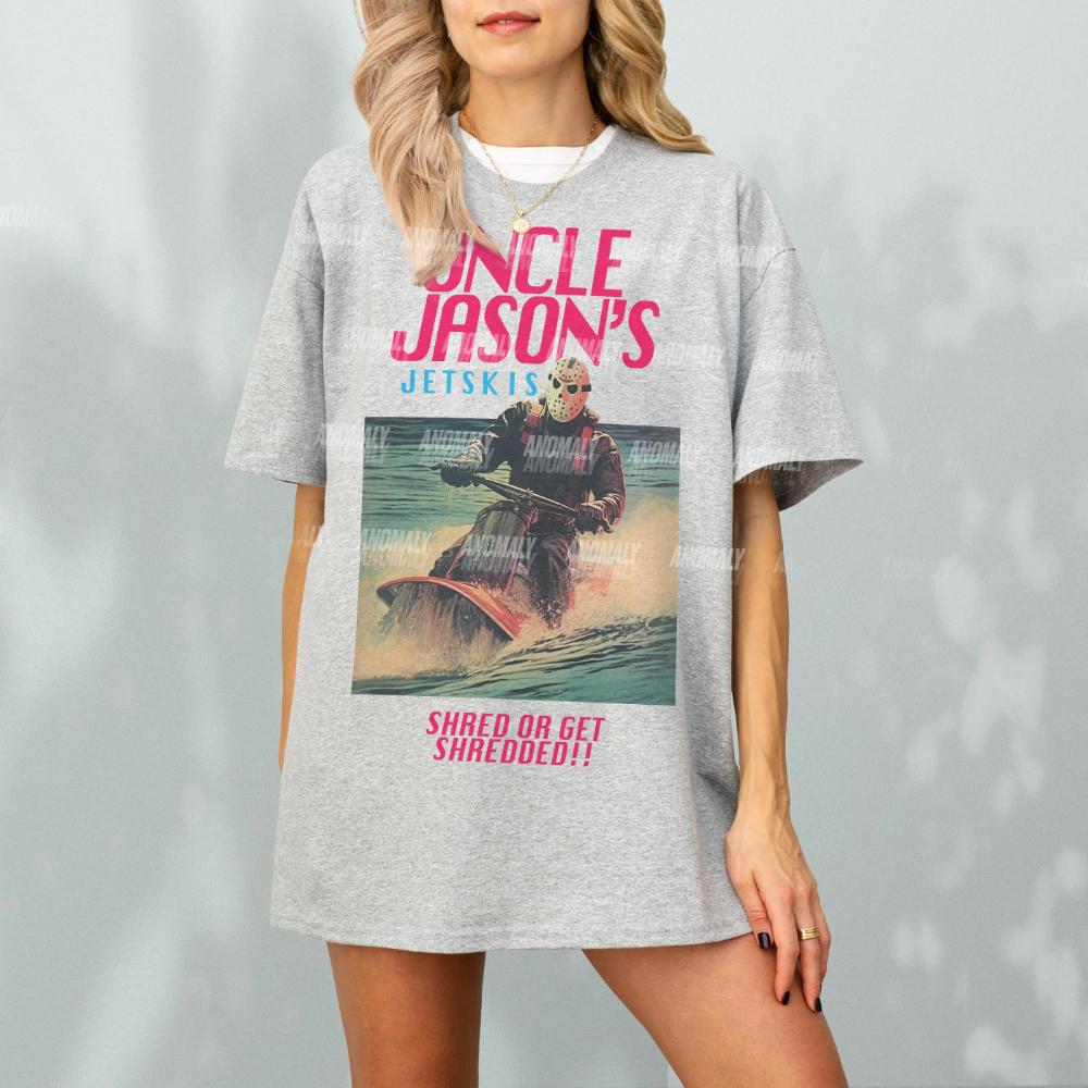 Lustiges Jason T-Shirt Onkel Jasons Jetskis Vintage 80er Horrorfilm Werbung T-Shirt Grafikbekleidung Kurzarmshirt Unisex