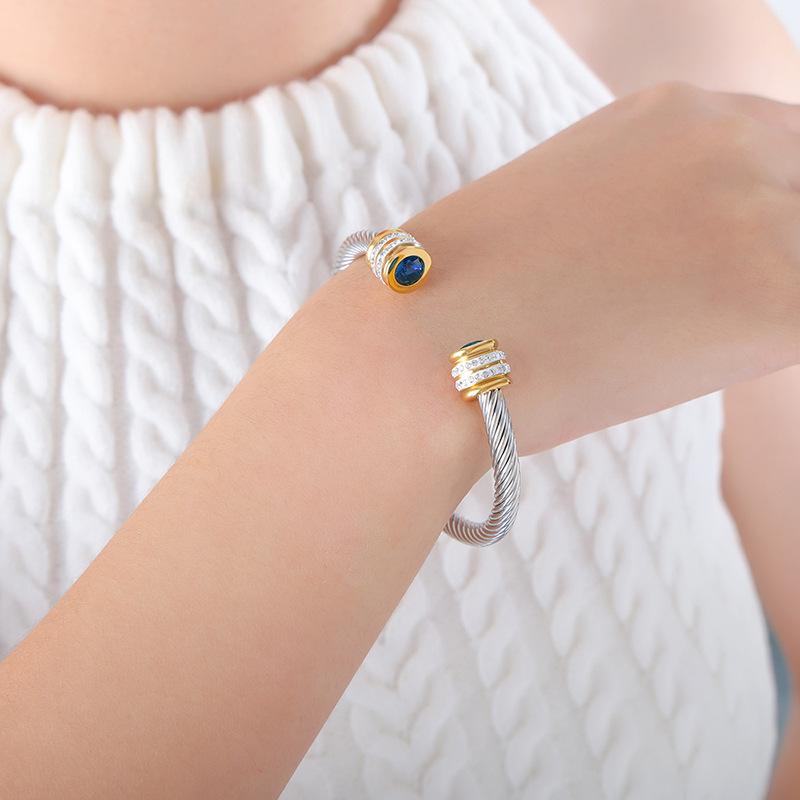 Titanium Steel Multi-Color Zirconia Open Bangle - Cross-Border Stainless Steel Hand Ornament