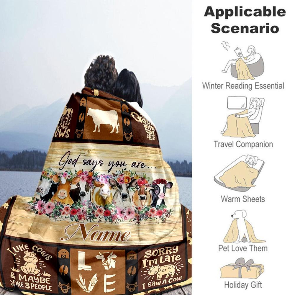 Cattle Customize Your Name Blanket Lightweight Personalized Blanket Warmthful Decor Suitable for Bed Home Decor Chair Office All-Season Use