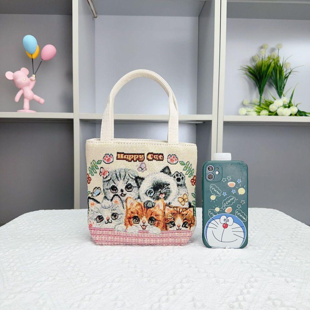 Popular Canvas Bag, Mobile Phone Change Bag, Cartoon Bag, Double-sided Jacquard Hand Bag, Cute Small Bag with Embroidery Pattern.