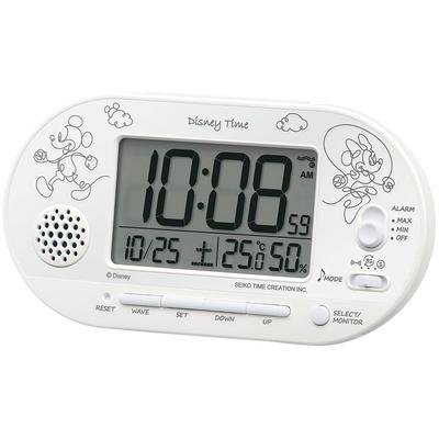 Clock FD482W Alarm Clock, Character Disney Mickey Mouse and Minnie Mouse, Disney Time, Radio-Controlled Digital, White Pearl, 81 X 159 X 49mm