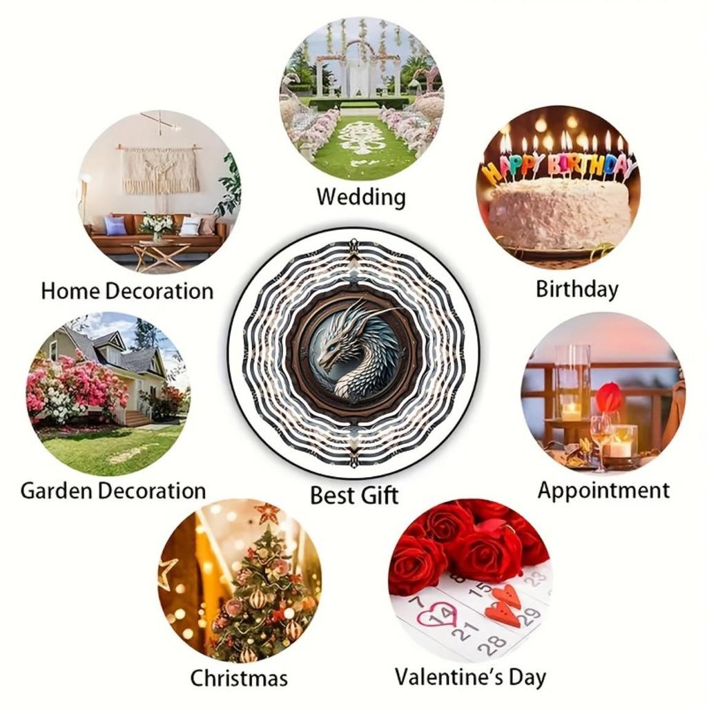 Ice Dragon Wind Spinner 3D Metal Art Decor with 360 Rotating Hook for Outdoor Indoor Garden Patio Yard Housewarming Gift Weather Resistant