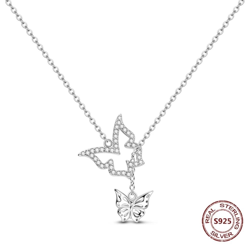 925 Silver Lucky Unicorn Necklace with Butterfly Firefly Bear Paw Print Zircon Chain Link Heart Jewelry for Women
