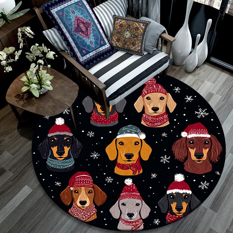 Dachshund Round Area Rug,Carpet Rug for Living Room Bedroom Sofa Playroom Decor,Non-slip Floor Mat