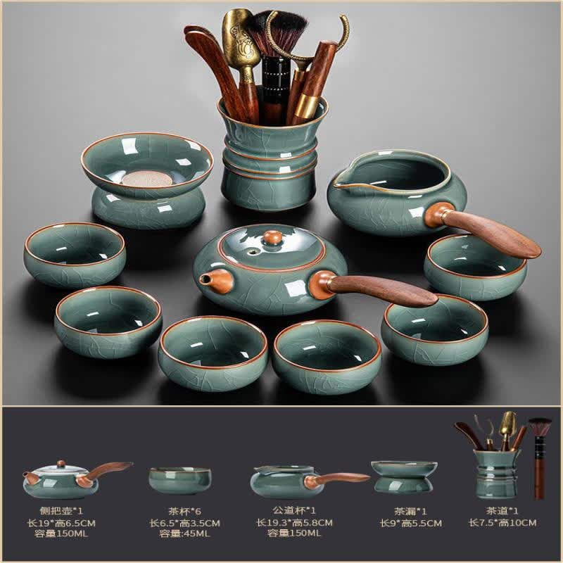 Ge Ware Ceramic 6-Cup Tea Set with Side-Handle Pot