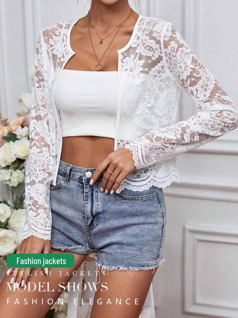 2025 Autumn/Winter Women's Elegant Long-Sleeve Lace Cardigan