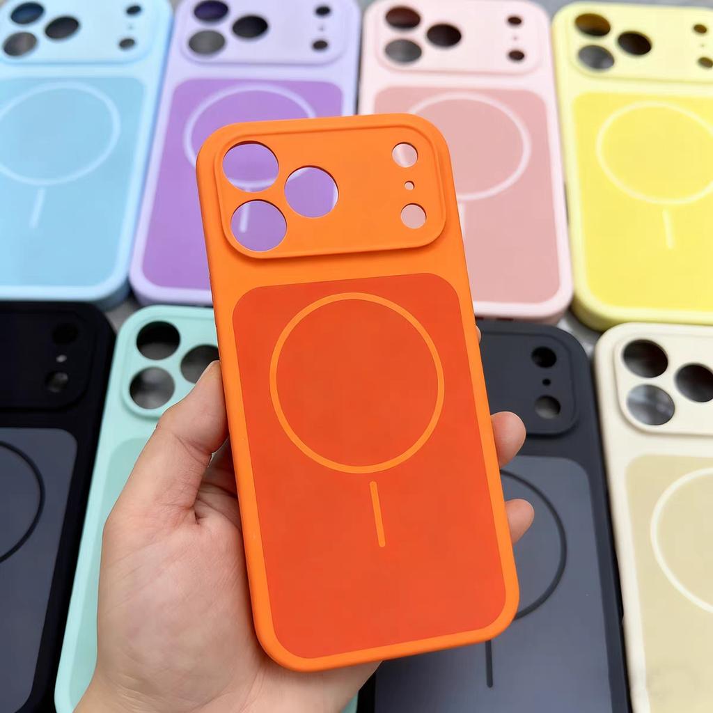 Official Liquid Silicone For Magsafe Dual Color Phone Case For iPhone 17 Pro Max Original Orange Shockproof Magnet Charge Cover