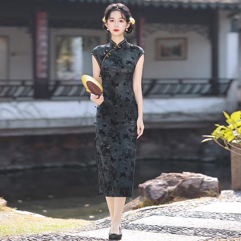 Elastic waist pinch, national style, new Chinese Suzhou long cheongsam, improved young women's high-end sense, daily wear in summer