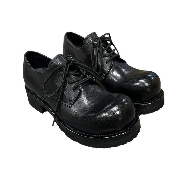 Fashion Brand Design Big Head Derby Shoes New British Style Lace-up Casual Leather Shoes Block Heel Heightening Single Shoes Sneakers