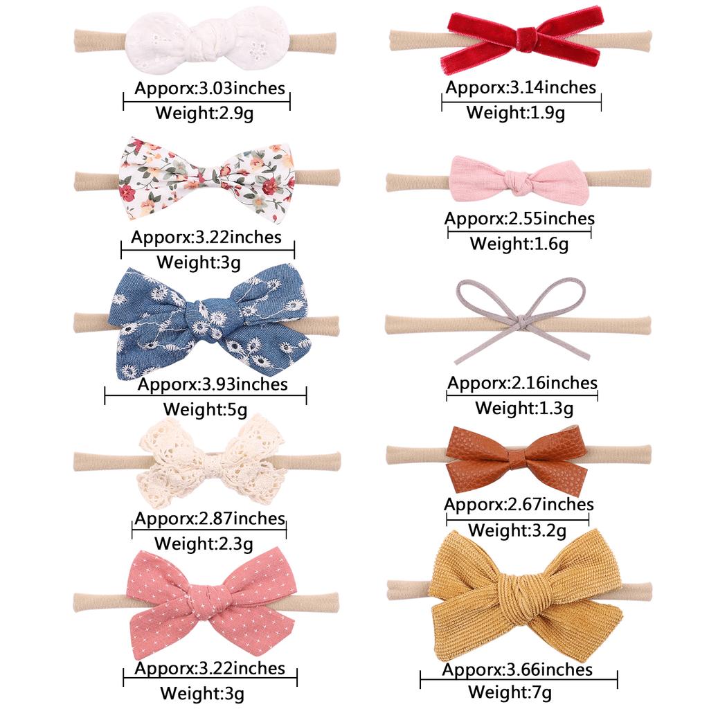 10Pcs Baby Girls Lace Flower Headband Set Handmade Leather Bowknot Elastic Nylon Velvet Hair Accessories for borns Toddler