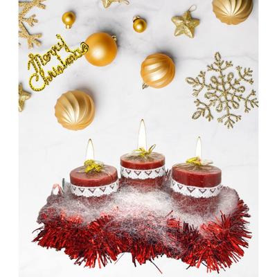 Decorative Red Wax Pillar Round Candles Set with Decoration Items for Xmas Santa, Home Office - 1 Set of 3 Plus 1 Merry Christmas Acrylic Cut Out