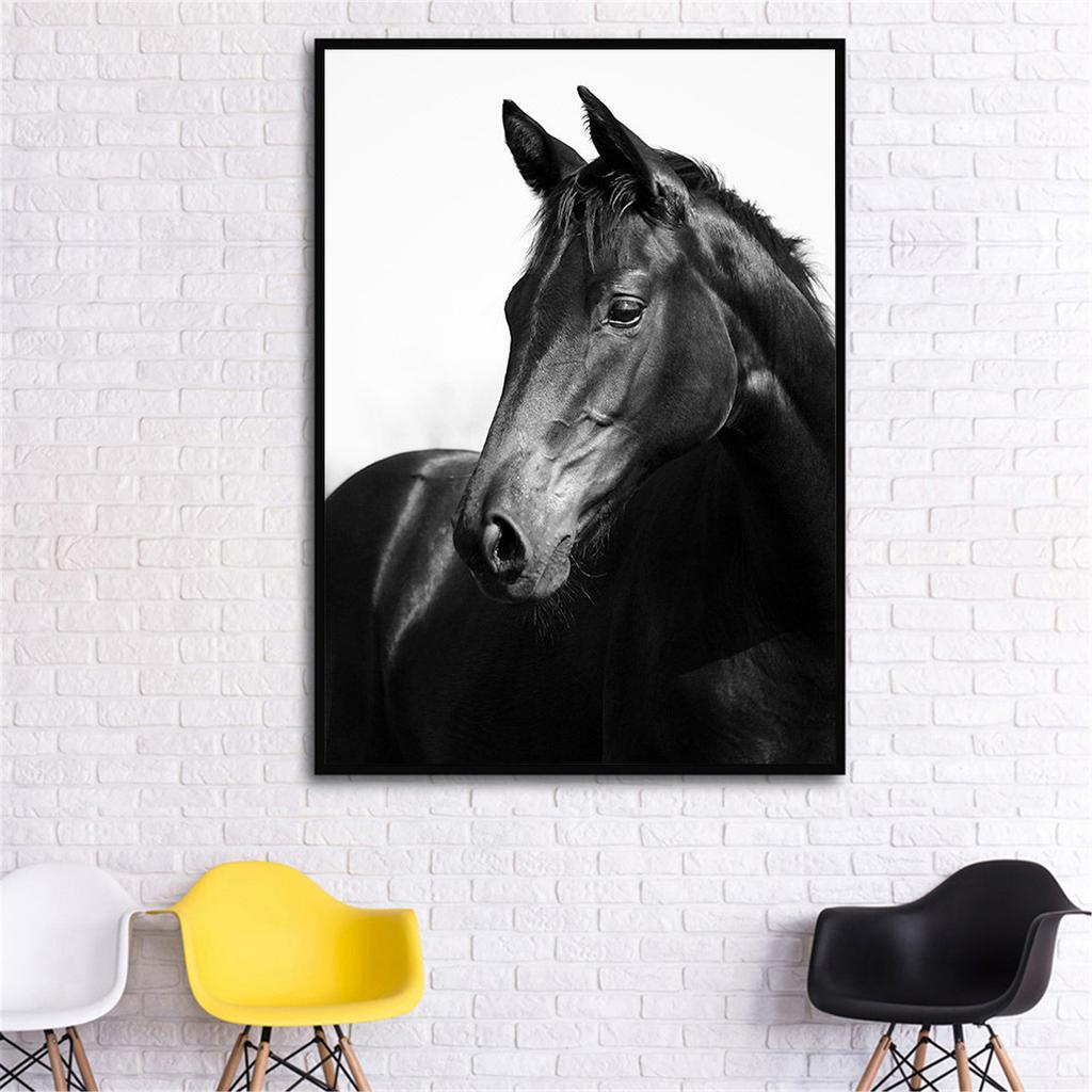 Arte Animal blanco y negro, pintura en lienzo de caballos, arte de pared, carteles e impresiones en lienzo, cuadros de pared modernos para decoración para sala de estar