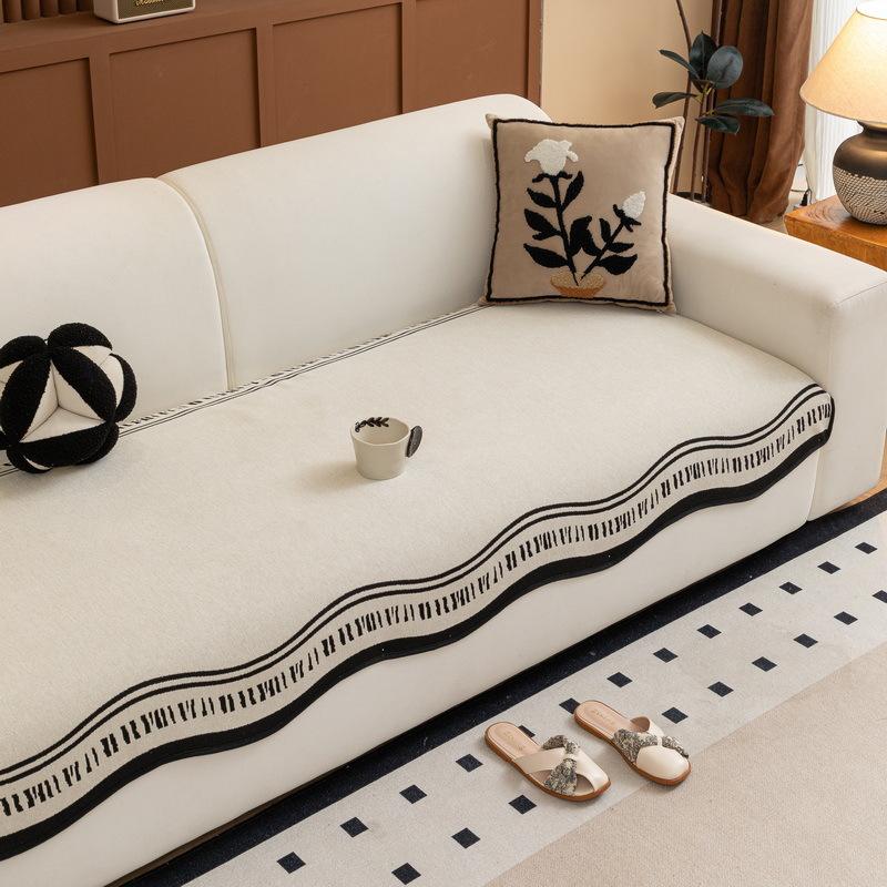 Retro High-End Special-Shaped Sofa Cushion, Universal In All Seasons, Fixed Non-Slip Straight Row Seat Cushion  New Cover Towel