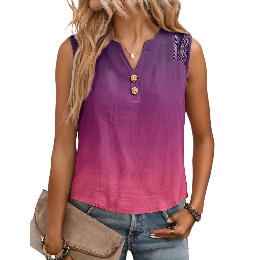 Women's Casual, Loose-Fitting, Printed, Sleeveless Linen Blouse