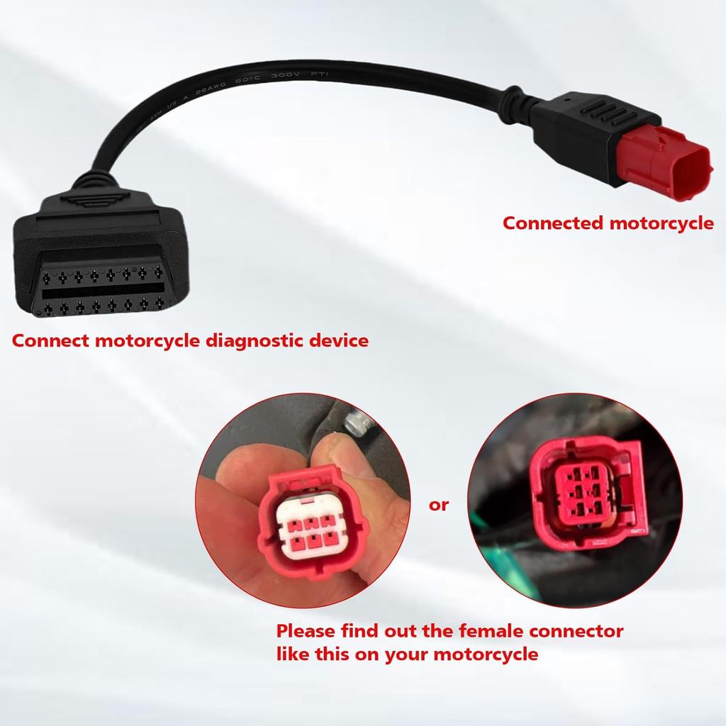 6 Pin OBD2 Adapter Cable,Fit For Guzzi Kawasaki Suzuki Yamaha Piaggio Vespa Honda Motorcycle OBD Diagnostic Cable,Euro5 6-Pin Connector Fits CAN Bus