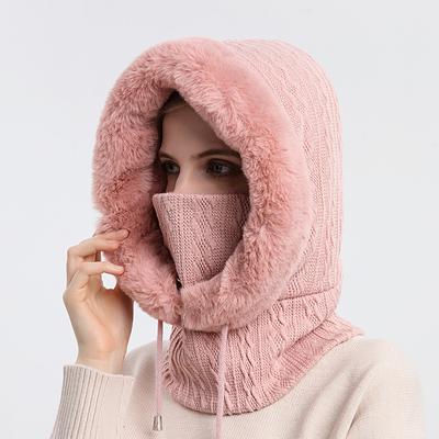 Warm Winter Fur Hooded Cap For Women Knitted Skullies Beanies Outdoor Thermal Fleece Russia Snow Ski Caps Windproof Earflap Hat