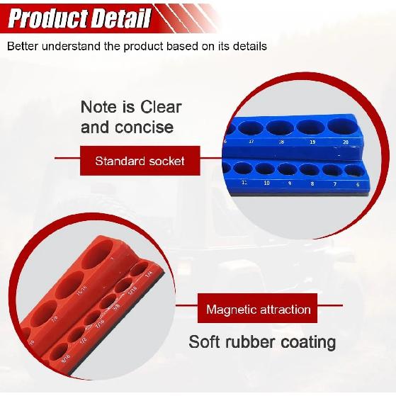 Magnetic Metric Socket Organizer Set 4-27mm Storage Tray Double-Row Tool Holder for 1/4 3/8 1/2 Drive Sockets Marine Boat Repair