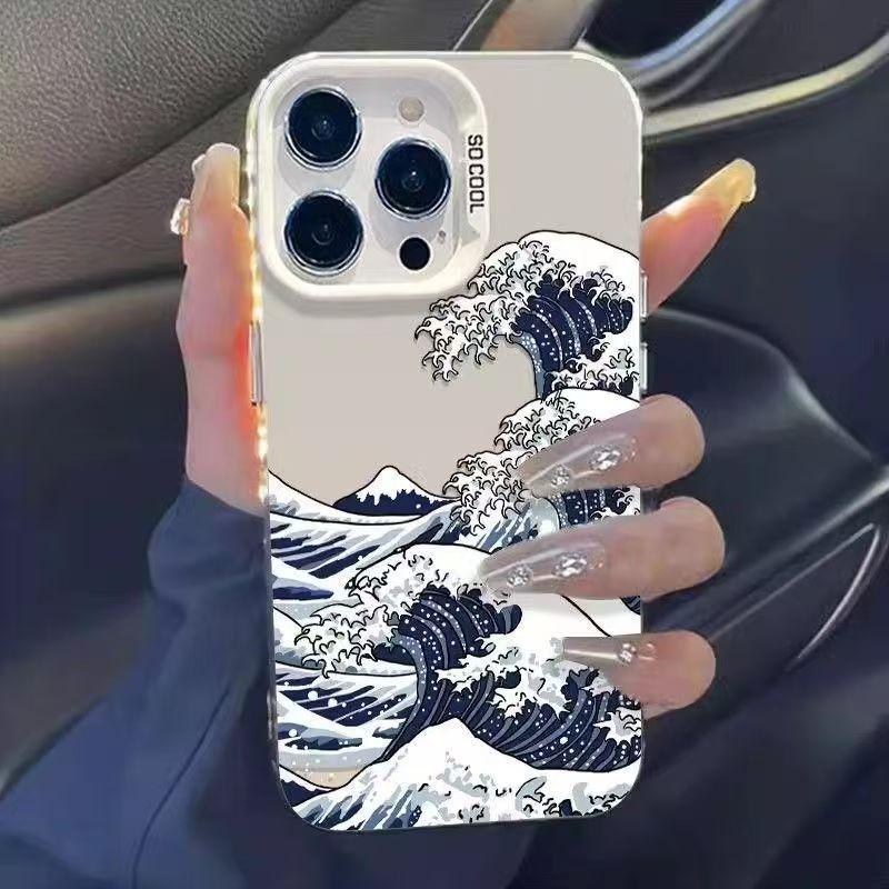 Stormy waves apple 16promax mobile phone case iPhone15 colored silver 14pro matte 13/12/78/x/xs