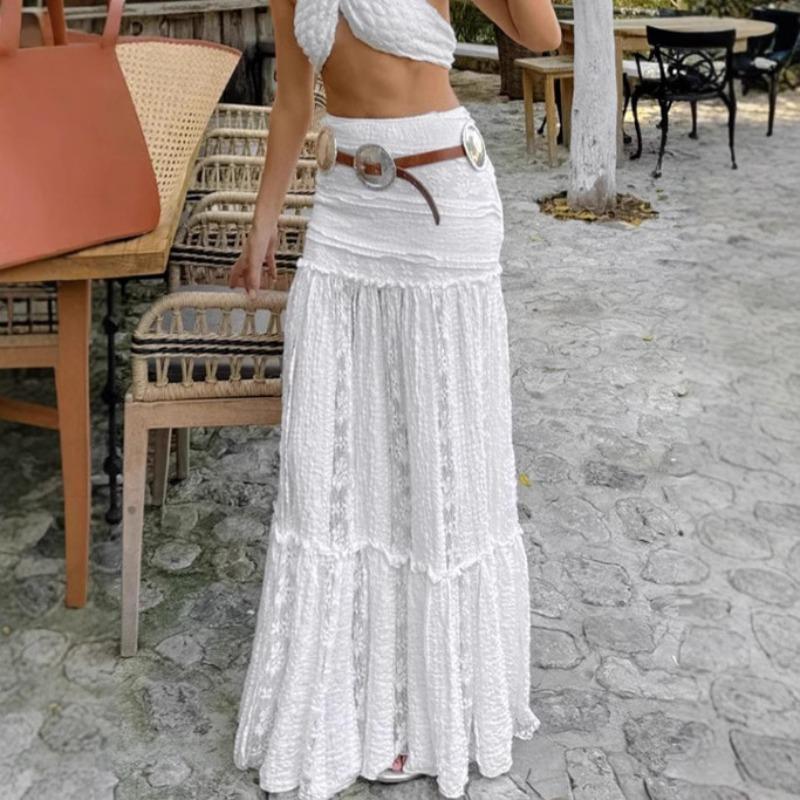 Autumn season French bohemian lace skirt children elegant white mopping A-shaped skirt long skirt women