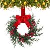 10 Inch Mini Christmas Wreaths Kitchen Cabinet Small Xmas Wreath with Bow Ribbon for Window Door Chair Fireplace Hanging Decor