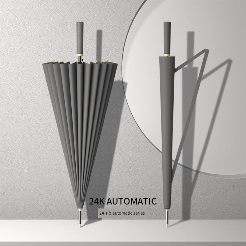 24-Rib Automatic Umbrella, Large Size, Extra-Large, Factory Bulk Straight Handle Long Handle Umbrella, Dual-Use for Sun and Rain, with Logo Printing