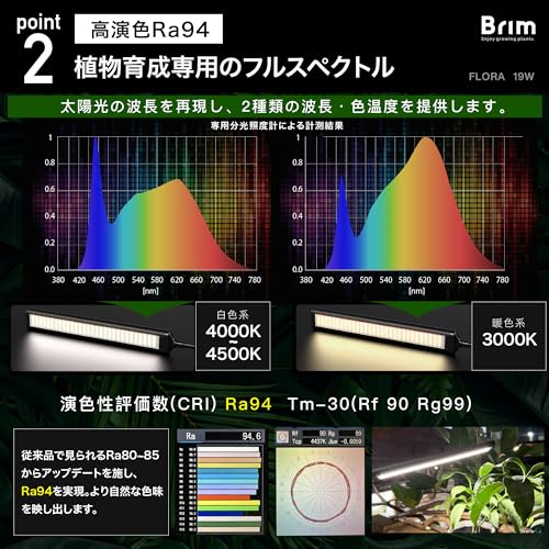 Official BRIM FLORA LED Grow Light, Dimmable, Timer, Full Spectrum, 19W, 4000K-4500K (2 Heads, Black)