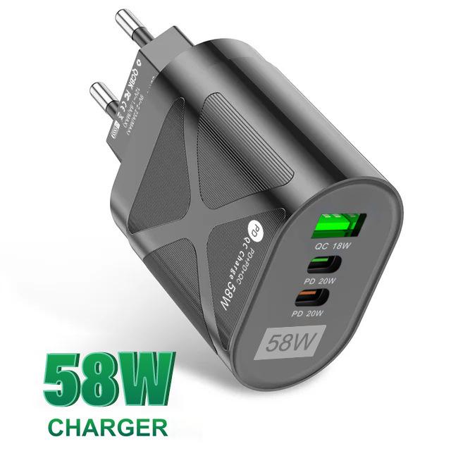 65W GaN Multi-Port Fast Charger with PD 33W & QC 3.0, European Standard (9V/12V)