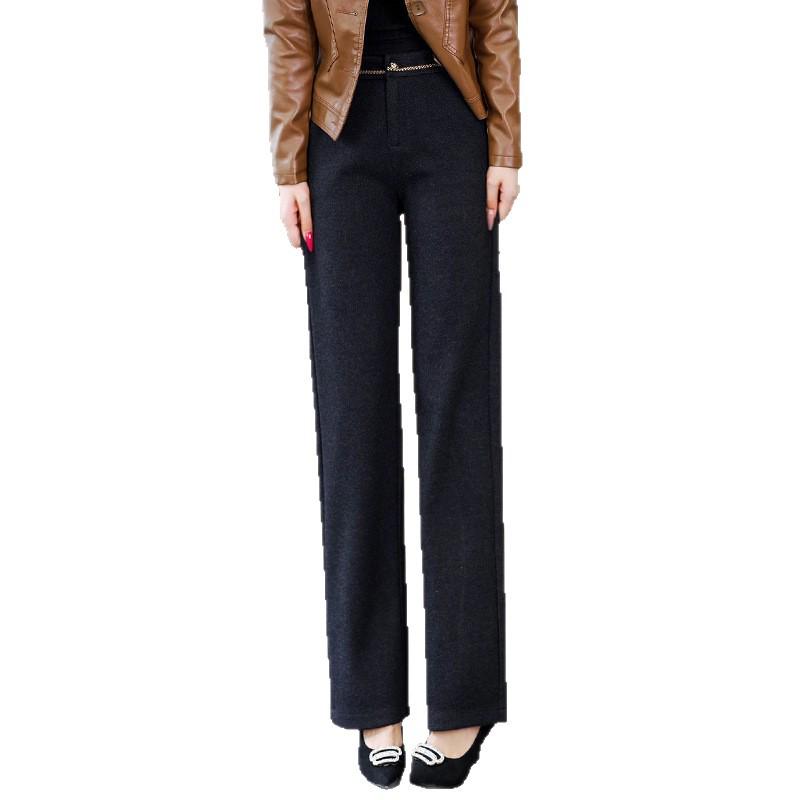 Pantalon Large Taille Haute en Laine Cachemire pour Femme - Automne/Hiver, Épais, Élégant, Polyvalent, Design Droit Décontracté.