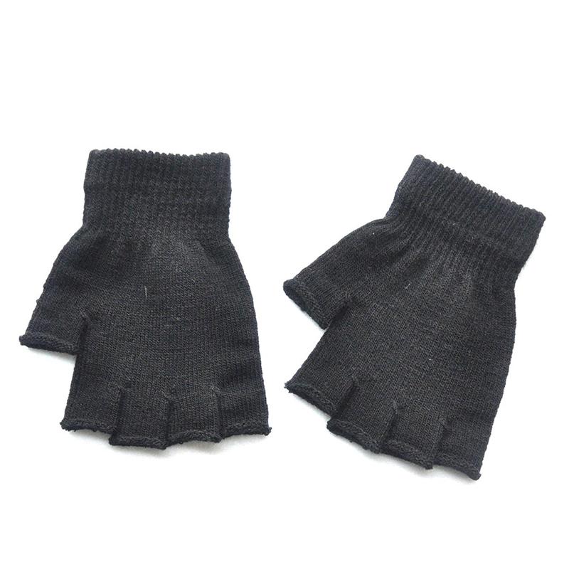 1Pair Unisex Black Half Finger Fingerless Gloves For Women And Men Wool Knit Wrist Cotton Winter Warm Work Mittens