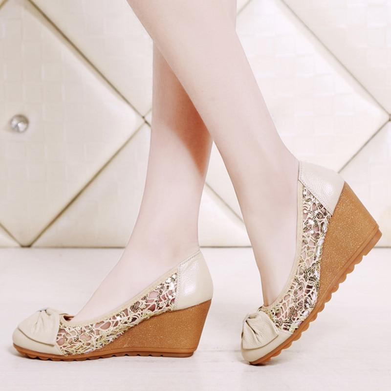 Summer Shoes Women Genuine Leather High Heels Wedges Sandals Elegant Ladies Wedge Heel 7cm