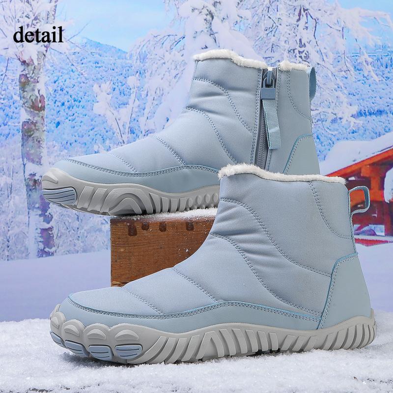 Damen Warme Futter aus Kunstfell Wasserdicht Rutschfest Reißverschluss Knöchel Schneestiefel Outdoor Wandern Spazierengehen Winterstiefel