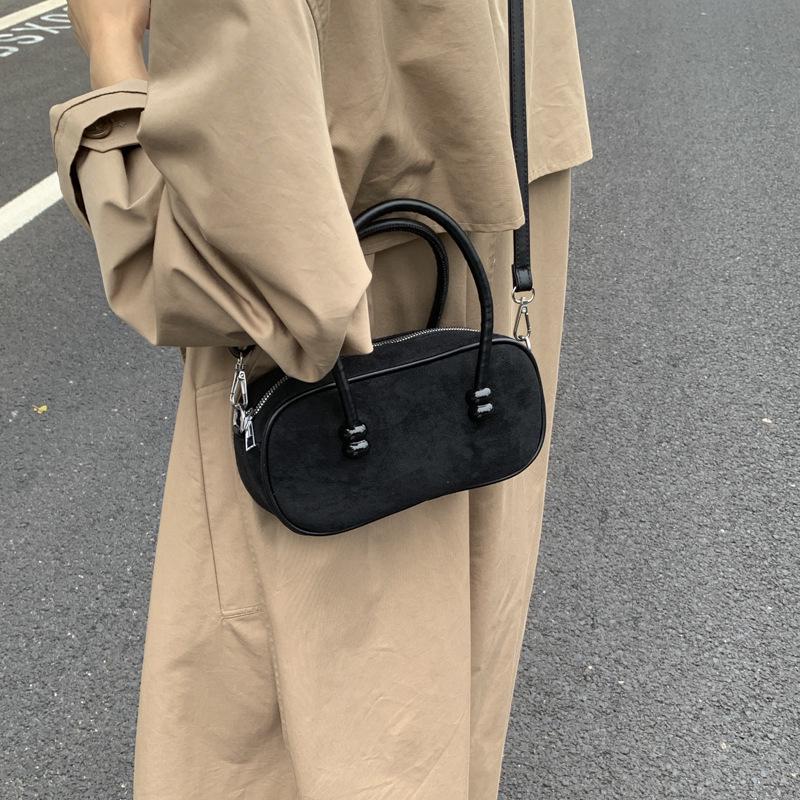 2025 Niche Suede Solid Color Boston Bag: Stylish Versatile Women's Crossbody & Shoulder Handbag
