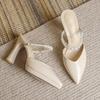Fashion Women Slippers Female Shoes Pointed Toe Mules for Women 2024 Thin Heels Slippers Soft Beige Heeled Slides Fashion New Comfort