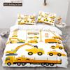 Digger Duvet Cover Set Cartoon Heavy Machinery Truck Crane Mixer Excavator Tractor Pattern For Kid Teen Polyester Bedding Set