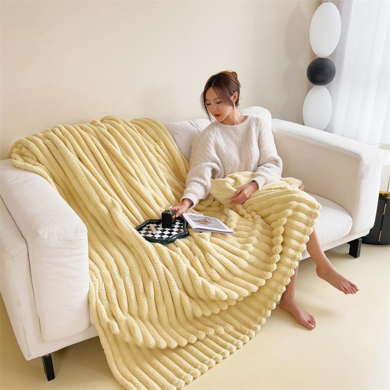 Thickened Rabbit Fur & Flannel Blanket - Soft Anniversary Gift or Cozy Nap Throw