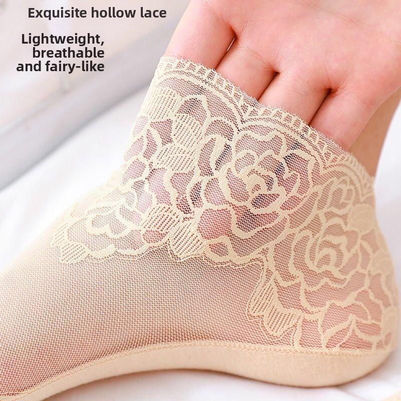 5 Paar Sommer Spitzen Socken Damen Tag Spitzen Socken Netz Atmungsaktive Bootssocken Ultradünne Rutschfeste Niedrig Geschnittene Socken