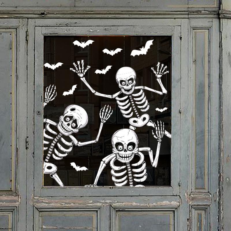 

29*37CM Halloween Door Stickers Home Decor Electrostatic Window Decorations, Skull Spiders, Pumpkin Decorations Wall Sticker