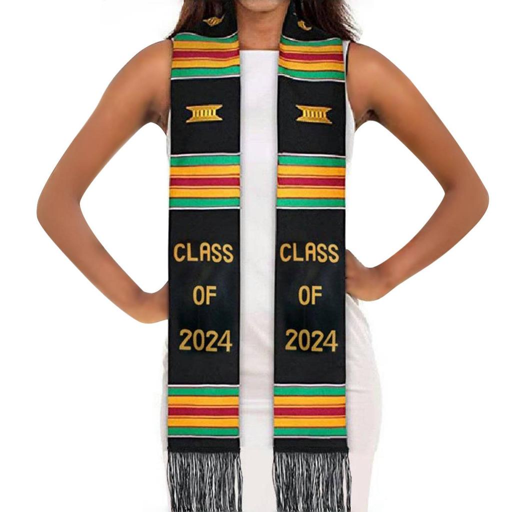 Black Satin Double Layer Tassel Graduation Stole with Logo for Coming-of-Age Ceremony