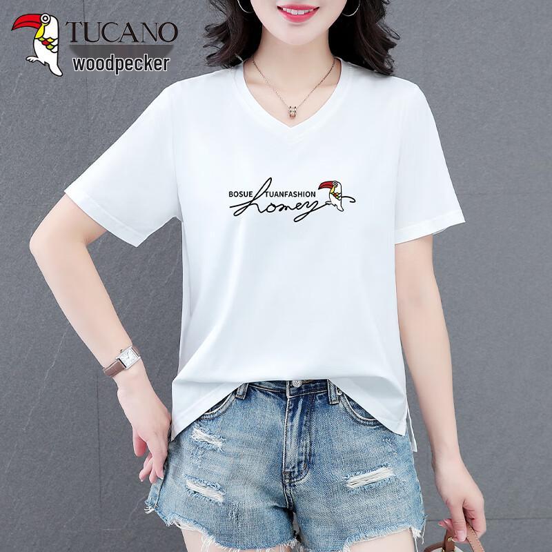 Women s V-Neck Loose Fit Short Sleeve T-Shirt 3XL белый