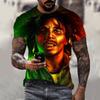 Nuova T-shirt 3D Harajuku Stampa Bob Marley da Uomo a Maniche Corte Estiva Casual Traspirante Oversize Moda Popolare Cime Rapper