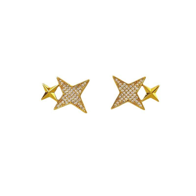 Dongdaemun Simple Full Diamond Zircon Star Stud Earrings High-End Light Luxury Earrings