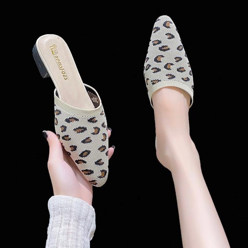 2024 Summer New Red Half Slippers Bao Head Sandals High Heels Slippers Women Wear Fashion Thick Bottom Pointed Head