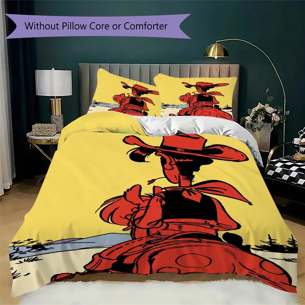 Lucky Luke Pattern Bedding uilt Set uilt Cover Pillowcase Home Decoration Birthday Gift (1 * duvet cover + 2 * pillowcase without core)