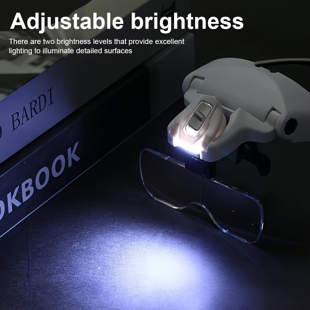 LED Head Magnifier Battery Powered Lighted Magnifying Glasses Head Mount Magnifying Glass for Jewelry Arts Crafts and Close Work