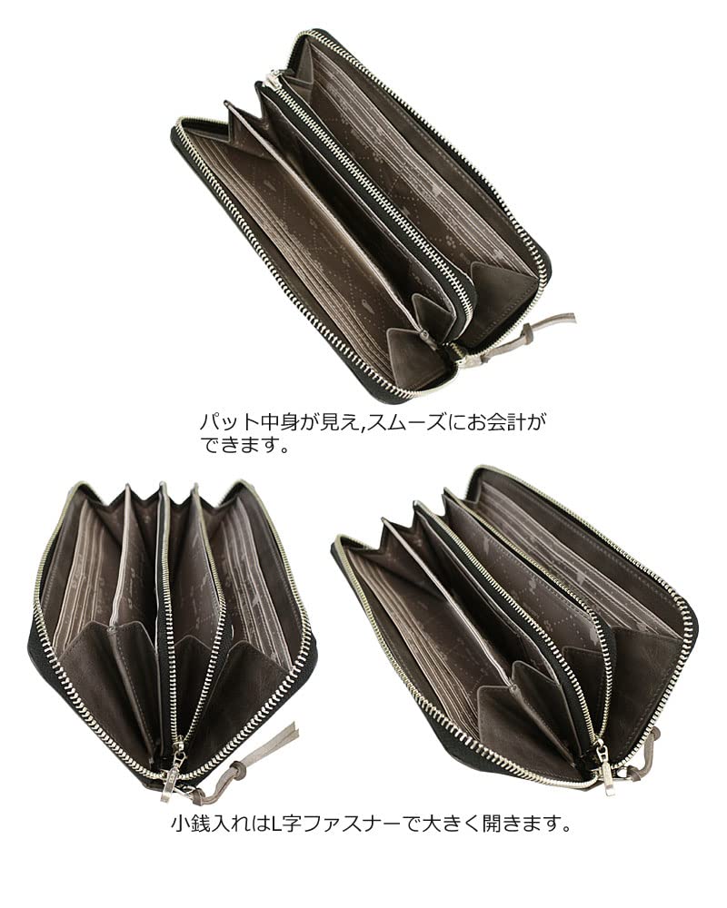 PEANUTS Leather Round Zipper Long Wallet Genuine Leather Cowhide Large Capacity Card Storage Embossed SNOOPY Round Zipper Long Wallet Green [Nadaya]