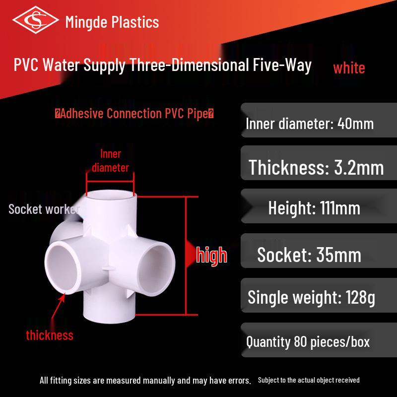 PVC Vícesměrné 3D Plastové Fitinky pro Vodovodní Potrubí (Pravoúhlý, Čtyřcestný, Pěticestný, Šesticestný T-kus)