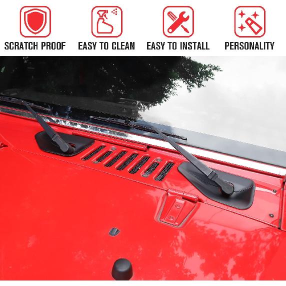 Front Windshield Wiper Base Trim Cover for Jeep Wrangler JK & Unlimited 2007-2018 (Black)