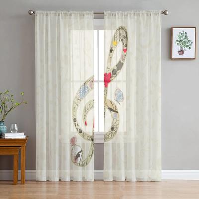 Durchsichtige Vorhänge mit Musiknoten für Wohnzimmer, transparenter Tüll, Fensterbehandlungen, Schlafzimmer, Küche, Heimdekoration, Schleiervorhänge