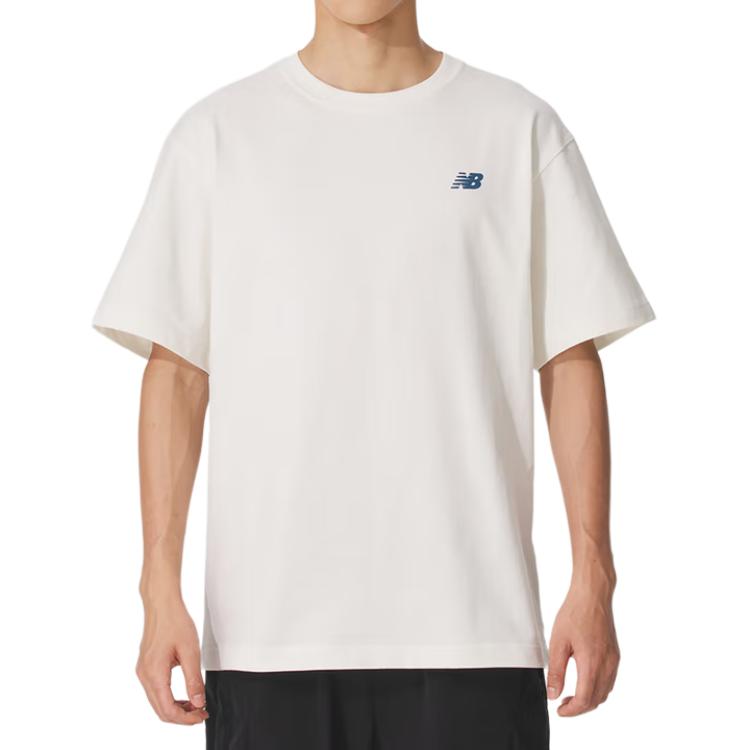 New Balance T Shirts Men's Ivory White Crew Neck Moderate Straight Fit NEF21351-IV